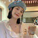 
Korean spring new beret sun protection sun protection denim solid color painter hat women Korean button summer hat button denim beret light blue single size