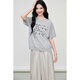 Basic House, einhundert lustiges Muster kurzärmeligter Pullover für Frauen, Sommer neu dünn lose einfaches Top, grau m