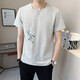 
SATCHI new Chinese style bamboo embroidered short-sleeved men's summer v-neck national trend T-shirt men's linen cotton linen new Chinese style half-sleeved 9856 khaki M (about 90~105 Jin [Jin equals 0.5 kg] can be worn)