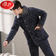 Langsha pijama para hombres de invierno terciopelo de coral de vela de tres capas de algodón engrosado en espesor de otoño e invierno Conjunto de ropa para el hogar cálido de franela C9913# negro gris negro