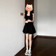 Jioesc French Hepburn Style Start Start Suprender Inner para mujeres en verano 2025 Nuevo falda de cintura A de cintura A Negra Black Short [Hot/Cold White Moonlight] M [45/55kg]