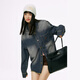 
MMLG 87mm denim shirt for women and men's autumn new loose and versatile Korean retro couple long-sleeved top jacket denim dark blue S