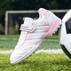 Ruiqu C Ronaldo Messi Falcon Kinderfußballschuhe Jungen Schüler Kinder Klettverschmutzung TF Spike Training Schuhe Mädchen 6199 Weiß und Blau Leder Klettverschluss 29