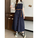 Star Chui Xiaowu Summer French Large Size Dress Fat MM Extra Large Size 300 Jin [Jin equals 0.5 kg] Fake two-piece striped T-shirt dress for women summer display C1049-Bean green dress without belt M (80-110 Jin [Jin equals 0.5 kg])