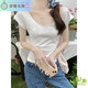 Kuixi Real-Price Pure Slim U-Neck Bamboo Joint Cotton Kurzärmelte T-Shirt für Frauen in Sommerfront Schultern Sexy Colarbone Taille Top 1391# Light Pink S