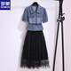 Romon-Denim-Kleid für Frauen im Sommer 2025 Neue High-End-leichte Luxus-Textur High-End-Mesh-Kuchen-Rock Zwei-teiliger Aprikosen-Langrock 671# [Version] M [Vorgeschlagen 95-105jin [Jin gleich 0,5 kg]]]