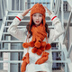 Kwoz hat scarf gloves three-piece set for female winter student cute Korean style trendy plus velvet warm birthday Christmas gift caramel color (gift bag)