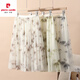 Pierre cardin ink printed chiffon skirt women's short skirt floral summer new A-line skirt flowing gauze skirt large over knee mid skirt new fabric chiffon (9906-3) M one size (skirt length 68c)