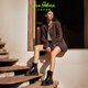 Sam Edelman Sam Edelman Herbst und Winter Schwarze Frauenstiefel runden Zehen Spleiß dicke Absatzstuhl Martin Stiefel Cowhide Dicke Sohle erhöhte Elliot Schwarz 35,5 / US -Größe 5,5 m