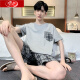 浪莎睡衣男夏季短袖短裤纯棉薄款套装大码宽松两件套男款家居服可外穿 HD9928D短袖套装 L 100-125斤