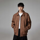 American casual washed leather jacket for men, trendy brand PU leather outer wear, simple men's long-sleeved loose men's top, light brown 2XL (recommended 150-170Jin Jin equals 0.5kg)