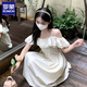 罗蒙一字肩吊带连衣裙女设计感小众夏季2025新款法式温柔初恋收腰裙子 1098# M 建议90-100斤