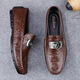 Belle 2025 crocodile pattern beanie shoes cross-border lazy driving shoes British casual men's leather shoes genuine leather cowhide 15888 black 38
