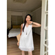 Dentro y fuera de 2025 Summer Corea con cuello en V de encaje de cuello en V empalmado vestido sin mangas para mujeres 15052 White L