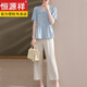 
Hengyuanxiang summer short-sleeved shirt fashionable wide-leg pants suit mother summer suit 2025 new fashionable middle-aged and elderly women two-piece set 9435 light green suit 2XL [recommended 120-130Jin [Jin equals 0.5 kg]]