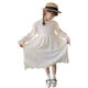 Girls Dress Spring and Autumn 2025 New Style French Style Girls Princess Dress White Children's Pure Cotton Hollow Long Skirt White 160