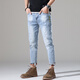 Jeep Spirit Jeep printemps et été brodé jean imprimé pantalon pour hommes slim pieds petits pieds personnalité décontractée mode tombant les jambes larges 869 bleu clair 32 [adapté au poids 140-149jin [Jin est égal à 0,5 kg]]]