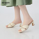 Deep Atem Tief Atem Frauenschuhe Schaffell weiche faltige dicke Absätze Jingshe bequeme High Heel Sandalen Ax14116 Weiß 39