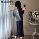 
MAGIOPY international luxury high-end brand 2025 spring European goods temperament casual sports suit women's retro color combination fashionable top + blue short skirt M (101-110Jin [Jin equals 0.5 kg])