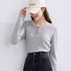 Betu Women's Clothing 2025 Autumn New T-shirt Collar Splicing Lace Pleated Waist Slim T Long Sleeve 2508T22 Light Gray L