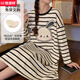 
Hengyuanxiang nightgown with breast pad for women, can wear long-sleeved loose large-size pajamas for women ins dormitory home clothes 16863 [with breast pad] M [Suggested 95 Jin [Jin equals 0.5 kg]]