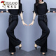 Specht mit breitem Beinhosenanzug für Frauen Sommer 2025 neuer Stil der königlichen Schwester Temperament Chiffon Hochverluste schlanke modische und lässige zweiteilige schwarze Top + Hosen Set XL [Vorgeschlagen 115-130jin [Jin gleich 0,5 kg]]]