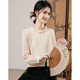 Xinfeiyu French fungus shirt for women 2025 autumn new embroidered chiffon bottoming shirt beige long-sleeved top