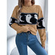 
European and American cross-border autumn and winter women's Halloween themed ghost contrast sweater top lazy style loose sweater women orange XL