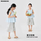 moonkids童装女童七分裤裙2025夏季女孩韩系条纹阔腿裙裤儿童凉感夏装裤子 两条装【2230条纹+15268米杏色】 150 cm