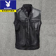Playboy (PLAYBOY) New Harley Motorcycle Vest Men's First Layer Cowhide Sleeveless Genuine Leather Jacket Sons of Chaos Cycling Leather Vest A-Class Soft Leather Black (Thin) 2XL