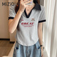 Miziqi trendy brand letter short-sleeved T-shirt for women in summer sweet and cool fashion polo neck short top red letter 11155 big chest - apricot S
