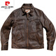 Pierre Cardin high-end soft waxy pendant 1930 Enfield heavy washed distressed leather jacket men's Bengal tea core cowhide leather jacket heavy washed distressed Bengal calf yellow brown tea core 3XL 165-180Jin Jin is equal to 0.5 kg