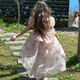 Tiaodegao Princess Dress Girls Summer Princess Dress Floral Bow Tail Dress Birthday Party Dress Floral Bow Princess Dress-Pink-130cm