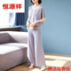 恒源祥2025新款中年妈妈夏装套装洋气短袖冰丝T恤中老年女装针织两件套 9923藏青色 L (建议105-120斤)