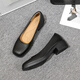 Woodpecker 2025 square-head leather work shoes for women, black, standing for a long time, soft sole, career interview, silent thick heels, Y688 black heel height 3.5 cm 38