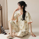 Yalu Women's Short Sleeve Pajama Set Summer New Chinese Style Cotton Home Cropped Pants Thin Summer Can Be Wear Outdoor LZY9902 M Code Recommended 75-95Jin [Jin equals 0.5 kg]