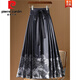 Pierre Cardin NOUVELLE Jupe à cheval de style chinois pour les femmes au printemps Slim Temperament 2025 Nouvelle jupe longue une seule pièce Hanfu Jupe plissée 9896 Rouge One-taille