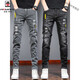 AEMAPE high-end quality winter plus velvet thickened jeans for men 2024 new slim foot elastic casual trousers 6636 black regular + 2108 black regular [buy size 27