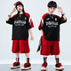 Xinkepaier Children's Street Dance Kostüme für Jungen Hipphop Anzüge Hip Hop Street Modekleidung für Jungen und Mädchen auf der Straßenshow zweiteilige Set = A679 Black Short Sleeves + B383 Rote Shorts 140 Größe Empfohlene Höhe 135 cm