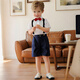 Ouyu Jungen Kleider Kleid Sommeranzug Baby Kindergarten Performance Little Host Chorus Blumenjunge Einjähriger Abschlussanzug Marine Blau (Hemd + Riemen + Shorts + rote Fliege) 130 Empfohlenes Gewicht 50-56 Jin [Jin gleich 0,5 kg]