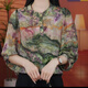 Simple high-end spring and summer new fashionable printed stand collar long-sleeved top for women's temperament mother outfit casual and age-reducing 695 landscape (Beautiful) One size S (recommended 80-105Jin [Jin equals 0.5 kg])