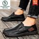Woodpecker Herren lässige Lederschuhe Herbst Leder einbeinig faules Geschäft Casual Soft Leder Soft Sohle Bohnenschuhe Dad Herrenschuhe schwarz [9916 Four Seasons] 41