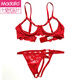 Modal small breasts show big French style steel ring push-up hollow bra sentimental underwear showing breasts bra bra set red L is too large for 85ABC