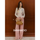 Banana CICI 2025 Été Nouvelle fleur de couleur contrastée Fleur de bambou brodée BAMBOO COUCH ROND CARDIGAN TRICHÉE C252MY722 BEIGE M