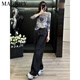 MAGIOPY international luxury high-end brand Hong Kong style retro fashion suit for women 2025 spring fashionable slim gray long-sleeved T-shirt gray top + dark blue jeans S (100Jin [Jin equals 0.5 kg])