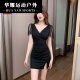 所起夜场工作服女夜总会连衣裙女深V礼服足疗足浴技师工作服性感包臀 3883黑色 S 建议80-95斤