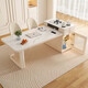 Lunzhuo Cream Style Slate Island Table Dining Table Tea Table Integrated Retractable Small Household Light Luxurious Modern Simple Dining Table Wear-resistant 12mm Slate Orbital Socket Straight Side Tea Stove 1.6 Meters 1 Table 6 Furry Chairs