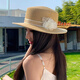 Yijian Flower Sun Hat French Straw Hat Women's New Elegant Top Hat Camellia Flat-brimmed Straw Hat Beach Beach Beach Sun Hat Flower Flat-brimmed Straw Hat [Khaki]