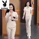 
Playboy (PLAYBOY) new Chinese casual sports suit for women 2025 summer new fashionable age-reducing slimming short-sleeved straight-leg pants two-piece set black [top + pants] good quality two-piece set - 2XL [recommended 125-140Jin [Jin equals 0.5 kg]]
