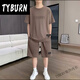 TYBURN榕坤男装飞行员男士套装夏季短裤短袖冰丝速干半袖休闲运动两件套 【套装】829卡其 M (建议100-120斤)